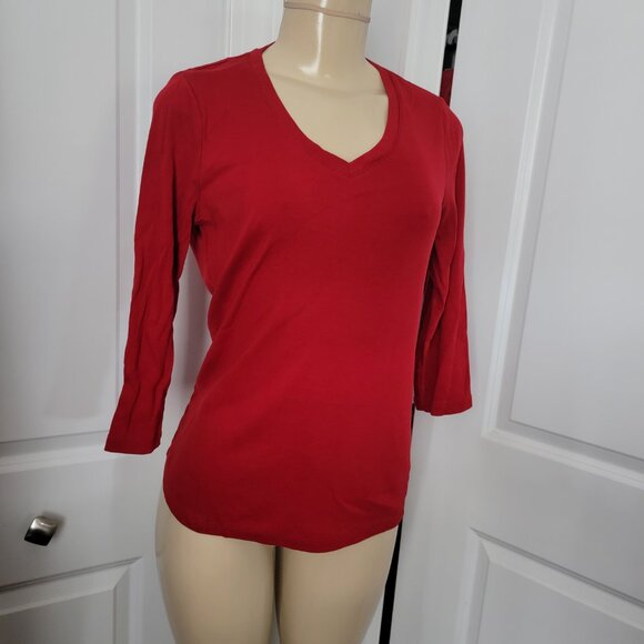 St. John's Bay Bright Cherry Red 3/4 Sleeve Essential Tee 100% Cotton - Picture 3 of 6